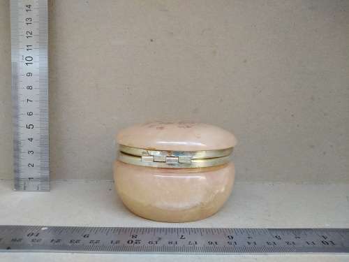 Vintage! Italian - Round Floral Alabaster Marble Trinket Box