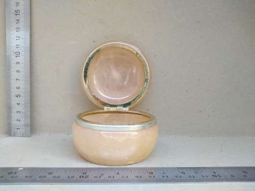 Vintage! Italian - Round Floral Alabaster Marble Trinket Box