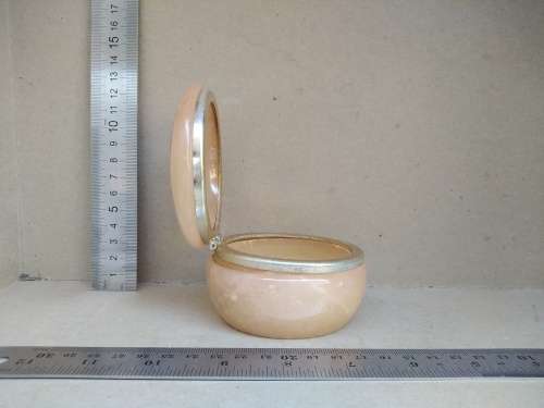 Vintage! Italian - Round Floral Alabaster Marble Trinket Box