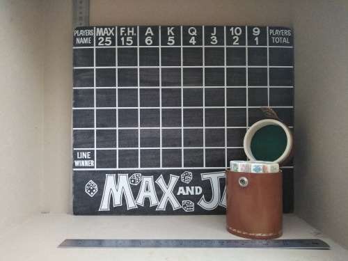 Vintage! Max `n Jax Board Game With Poker Dice In Leather Shaker Cup