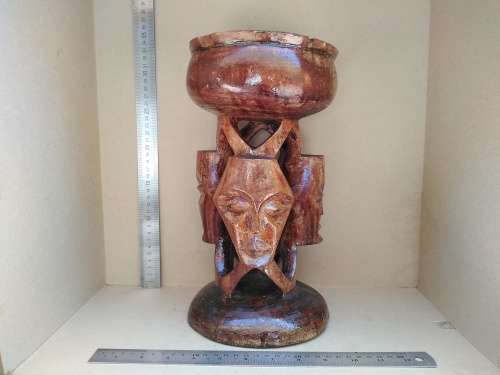 Africana! Unique Tall Standing Hand-Carved Relief Faces Ashtray