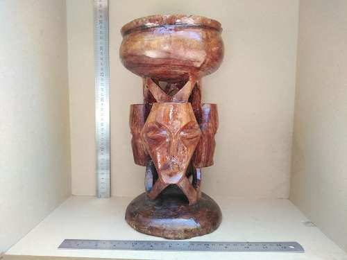 Africana! Unique Tall Standing Hand-Carved Relief Faces Ashtray