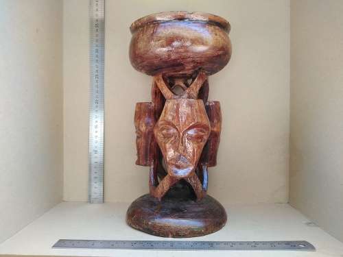 Africana! Unique Tall Standing Hand-Carved Relief Faces Ashtray