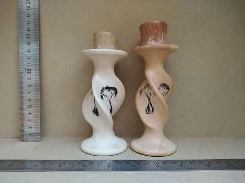 Africana! Pair Of Twisted Stone - Kudu And Elephant - Candlestick Holders