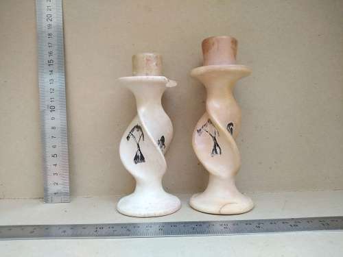 Africana! Pair Of Twisted Stone - Kudu And Elephant - Candlestick Holders