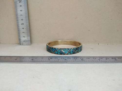 Vintage! Hand Made In India - Turquoise Stone Inlayed Brass Bangle