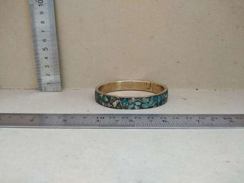 Vintage! Hand Made In India - Turquoise Stone Inlayed Brass Bangle