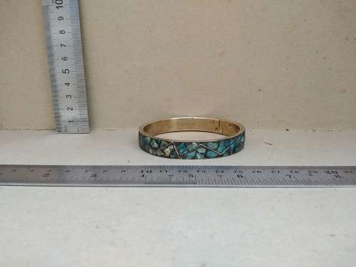 Vintage! Hand Made In India - Turquoise Stone Inlayed Brass Bangle