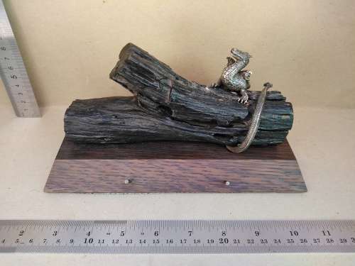Vintage! Silver Alloy - Dragon On Driftwood Base