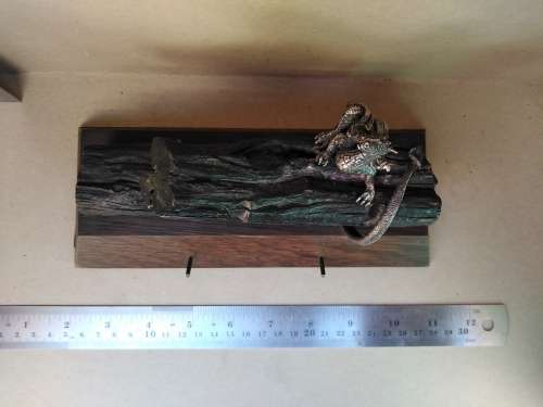 Vintage! Silver Alloy - Dragon On Driftwood Base