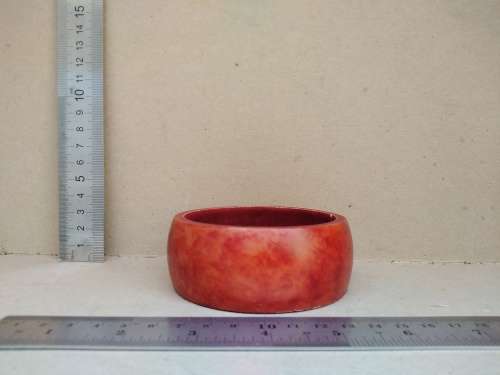 Vintage! - Blood Orange Resin? Bowl - Red Felt Lined
