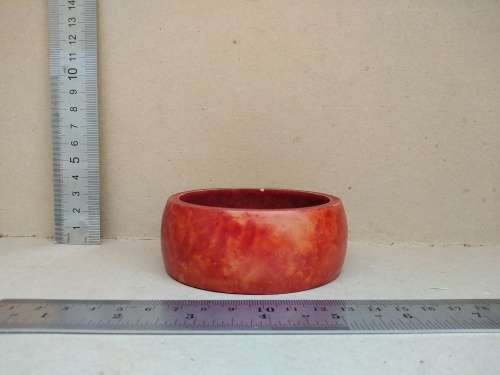 Vintage! - Blood Orange Resin? Bowl - Red Felt Lined