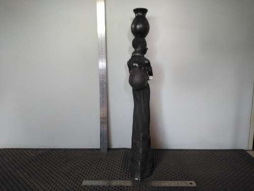 Africana! Tall Polystone Sculpture - Woman Carrying A Water Pot With Baby