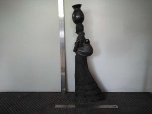 Africana! Tall Polystone Sculpture - Woman Carrying A Water Pot With Baby