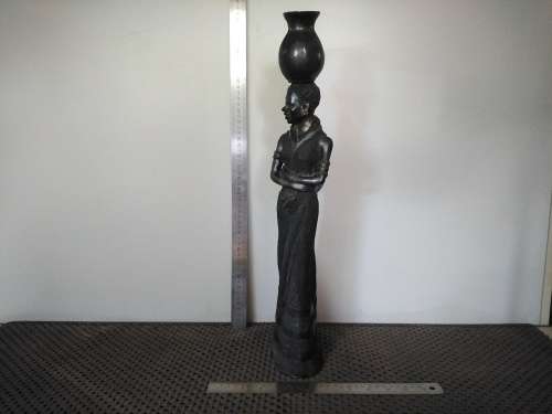 Africana! Tall Polystone Sculpture - Woman Carrying A Water Pot With Baby