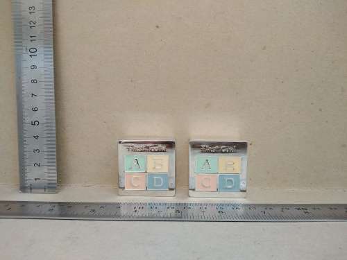 Pastel Enameled - Silver Plated -  Alphabet Blocks Christening Set - First Tooth/Curl, Spoon And Cup
