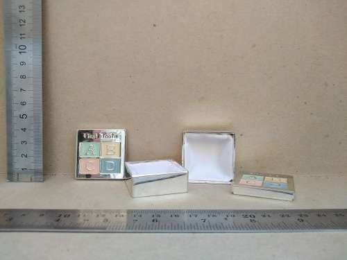 Pastel Enameled - Silver Plated -  Alphabet Blocks Christening Set - First Tooth/Curl, Spoon And Cup