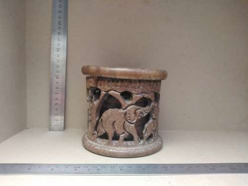 African Hand Carved - Wooden Coaster Set In Caddy/Holder