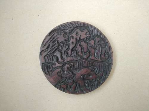 African Hand Carved - Wooden Coaster Set In Caddy/Holder