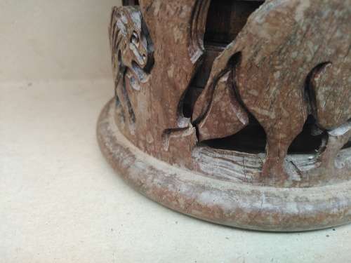 African Hand Carved - Wooden Coaster Set In Caddy/Holder