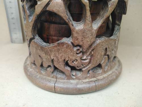 African Hand Carved - Wooden Coaster Set In Caddy/Holder