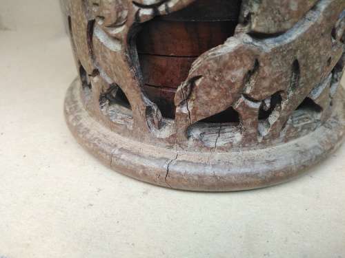 African Hand Carved - Wooden Coaster Set In Caddy/Holder