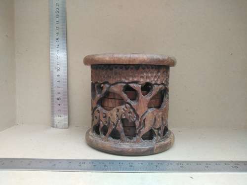 African Hand Carved - Wooden Coaster Set In Caddy/Holder (2)