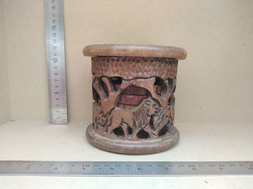 African Hand Carved - Wooden Coaster Set In Caddy/Holder (2)
