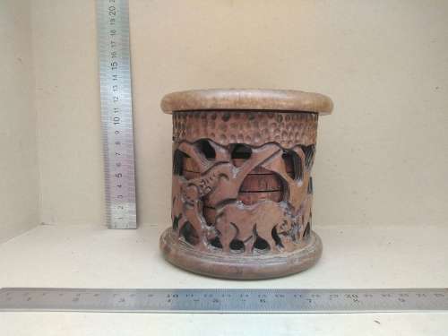 African Hand Carved - Wooden Coaster Set In Caddy/Holder (2)