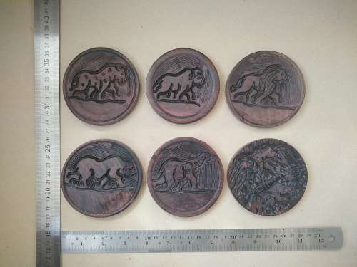 African Hand Carved - Wooden Coaster Set In Caddy/Holder (2)