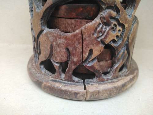 African Hand Carved - Wooden Coaster Set In Caddy/Holder (2)