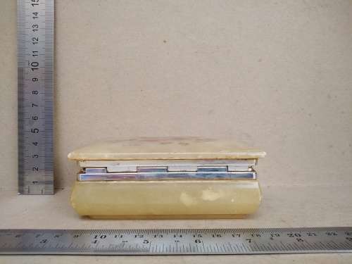Vintage! Hand Made in Italy - Genuine Alabaster Marble - Rectangular Floral Trinket Box