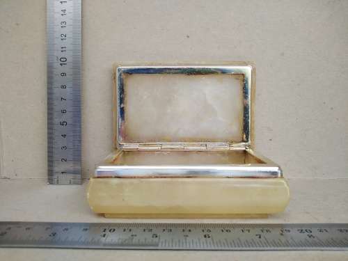 Vintage! Hand Made in Italy - Genuine Alabaster Marble - Rectangular Floral Trinket Box