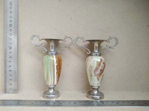 Vintage! Pair Of Greek Onyx/Marble Miniature Decorative Urns