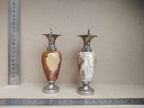 Vintage! Pair Of Greek Onyx/Marble Miniature Decorative Urns