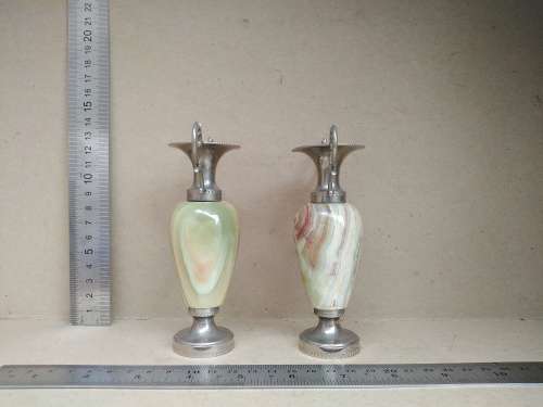 Vintage! Pair Of Greek Onyx/Marble Miniature Decorative Urns