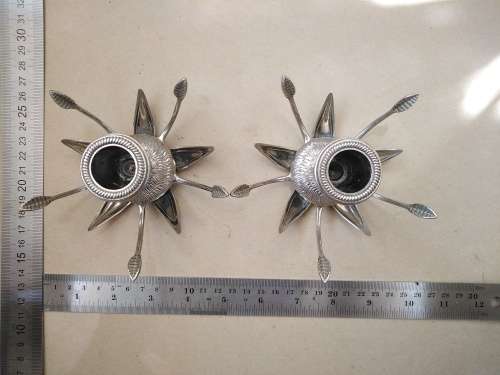 Vintage! Unique Pair Of Silver Water Lily / Lotus Flower Candle Holders
