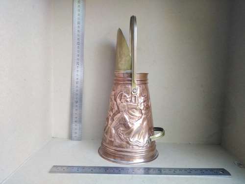 Vintage! Dance Scene Embosed Copper and Brass Ewer / Coal Scuttle