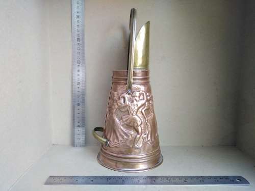 Vintage! Dance Scene Embosed Copper and Brass Ewer / Coal Scuttle