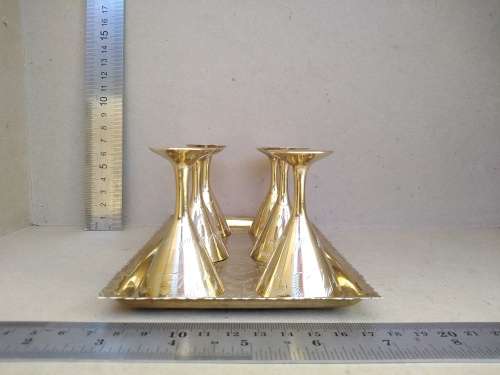Vintage! Solid Brass - Indian - Set Of 6 Shot Glasses On Matching Tray.