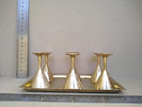 Vintage! Solid Brass - Indian - Set Of 6 Shot Glasses On Matching Tray.