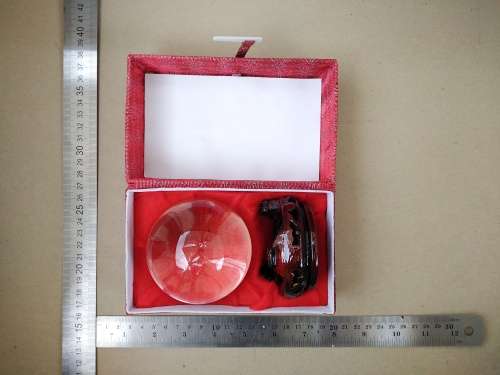 Feng Shui - Clear Crystal Ball on Carved Wooden Stand