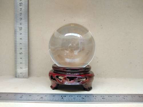 Feng Shui - Clear Crystal Ball on Carved Wooden Stand