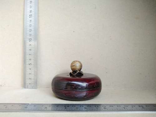 Feng Shui -  Round Chinese Wooden Trinket Box With Bronze Metal Knob