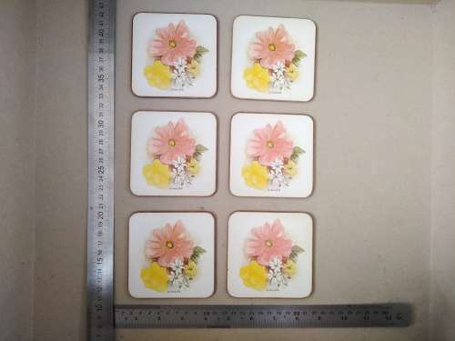 Vintage! N Wiles- Flowers - Set Of Six Coasters With Cork Backing