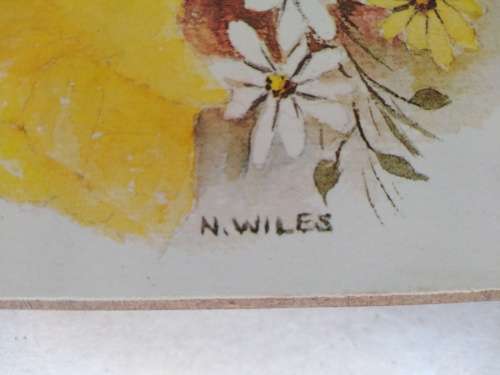 Vintage! N Wiles- Flowers - Set Of Six Coasters With Cork Backing