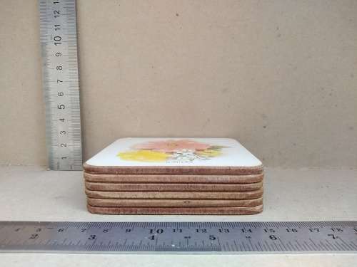 Vintage! N Wiles- Flowers - Set Of Six Coasters With Cork Backing