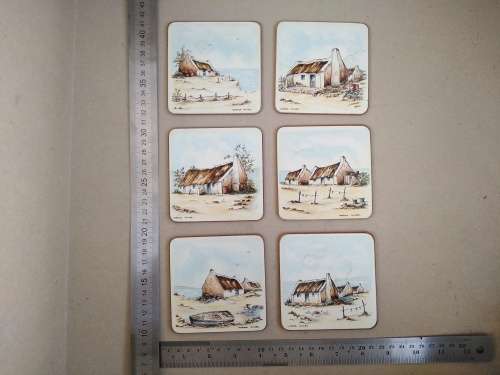 Vintage! N Wiles- Beach Houses - Set Of Six Coasters With Cork Backing