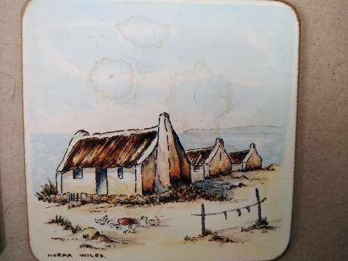 Vintage! N Wiles- Beach Houses - Set Of Six Coasters With Cork Backing