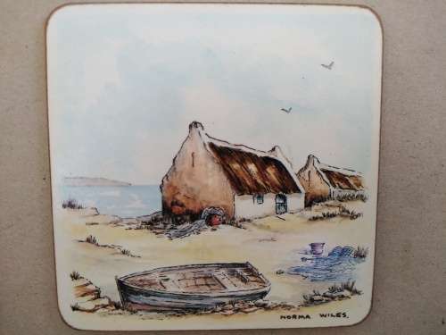 Vintage! N Wiles- Beach Houses - Set Of Six Coasters With Cork Backing